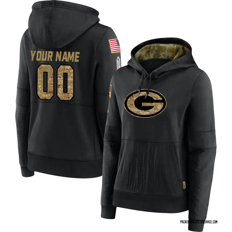 Custom Green Bay Packers #00 Black 2020 Salute to Service Sideline  Performance Pullover Hoodie